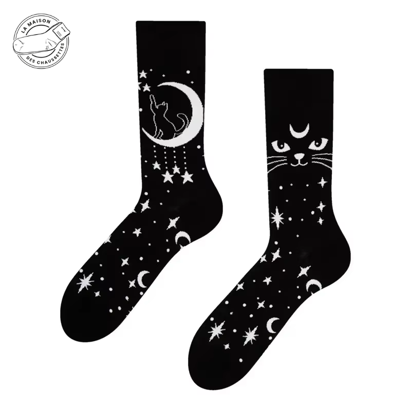 Paire De Chaussettes Fantaisie Homme Chat Noir Théâtre Animaux Taille 39-42